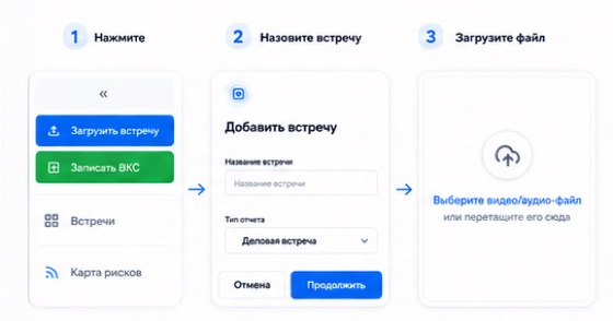 Форма загрузки встречи: название, тип и выбор файла
